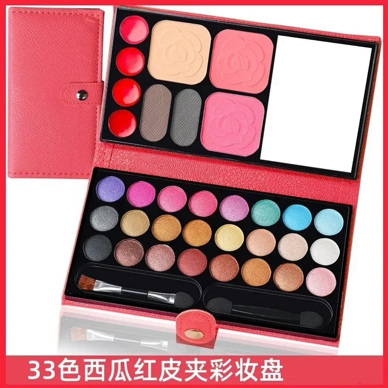 33 Colors Eye Shadow Powder Blush Lipstick Lasting Cosmetics Makeup Set with Mirror For Beginner Kids Travel Portable Palette