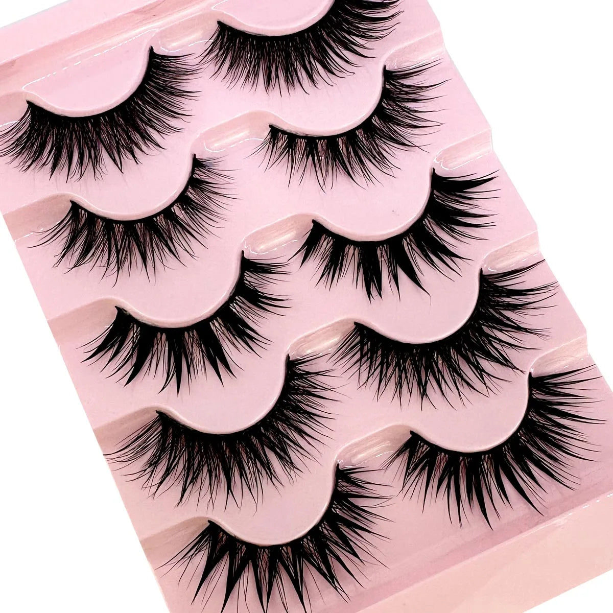 5Pairs Natural 3D Dramatic Fairy Clusters Manga Lashes Fake Eyelashes Wet Look Cosplay Lashes