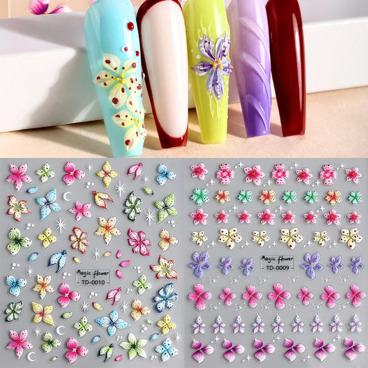 5D Spring Colorful Flowers Nail Art Sticker Fantasia Flower Self-Adhesive Decals Sliders for Nails DIY Manicure Decoration
