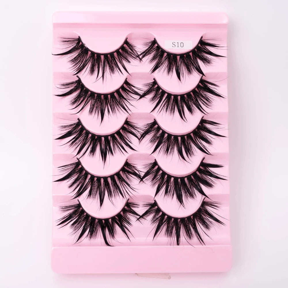5Pairs Natural 3D Dramatic Fairy Clusters Manga Lashes Fake Eyelashes Wet Look Cosplay Lashes