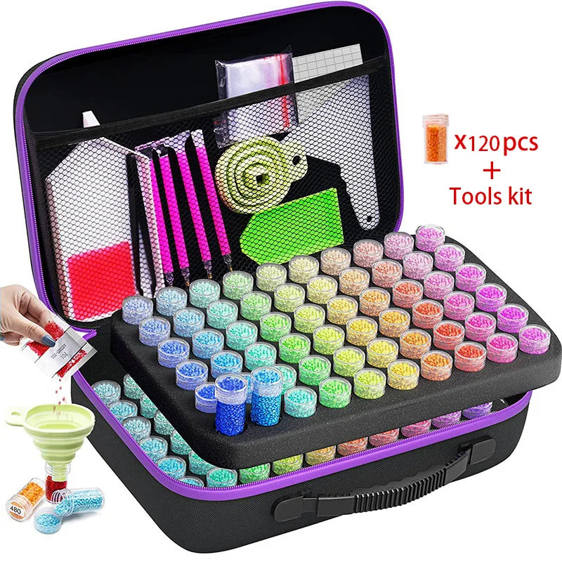 HOMFUN 60/120/240 Grids Diamond Painting Bead Storage Boxes Large Capacity Set With Accessories Mosaic Container Bag Tool Kit