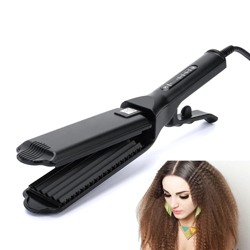 Professional Ceramic Corrugated Iron Electric Curling Crimped Wide Plates Beauty Hair Iron