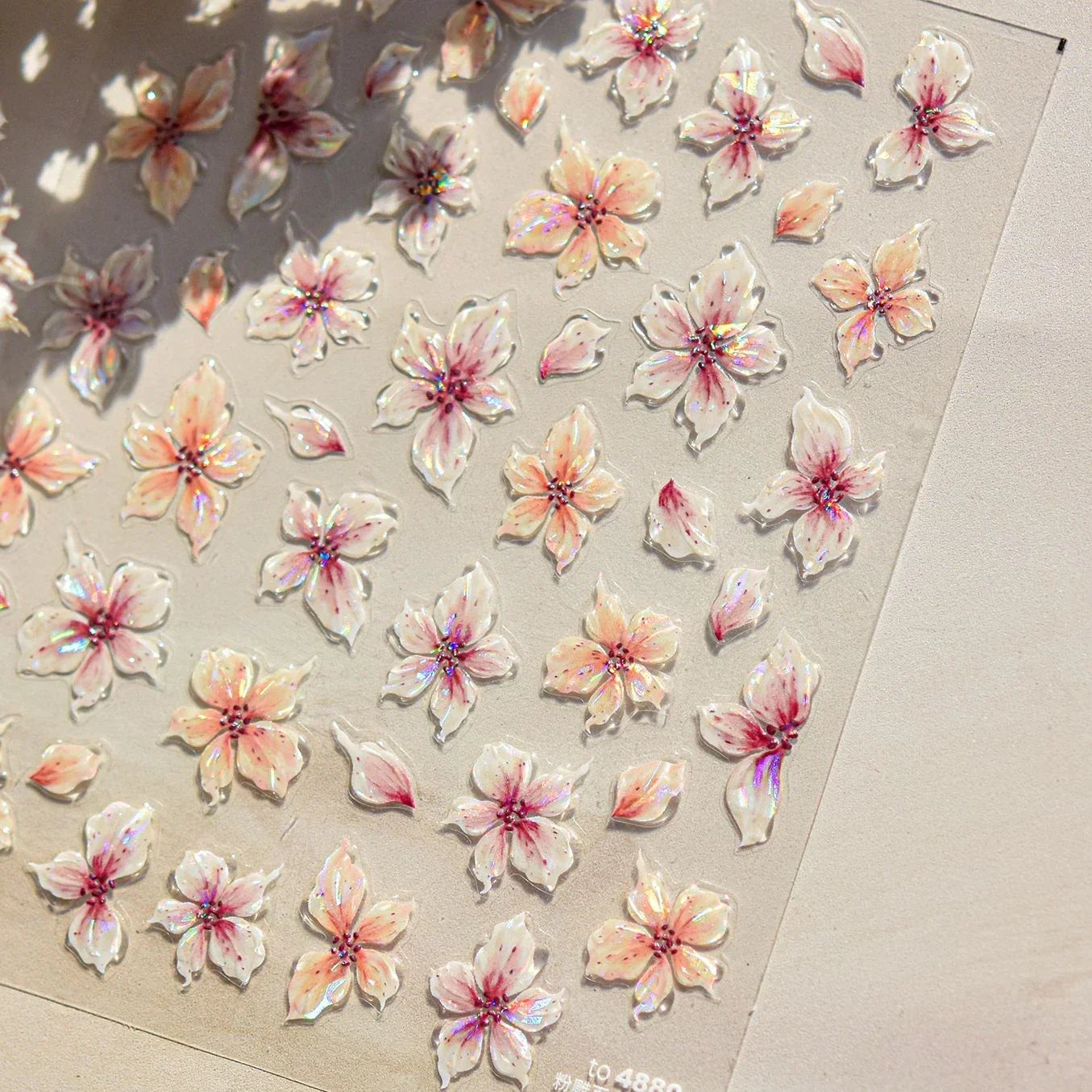 Jelly Colorful Lily Petals Flowers Gradient Halo Dyeing Delicate Shiny Dressy Rhinestone Spring Nail Art Stickers Manicure Decal
