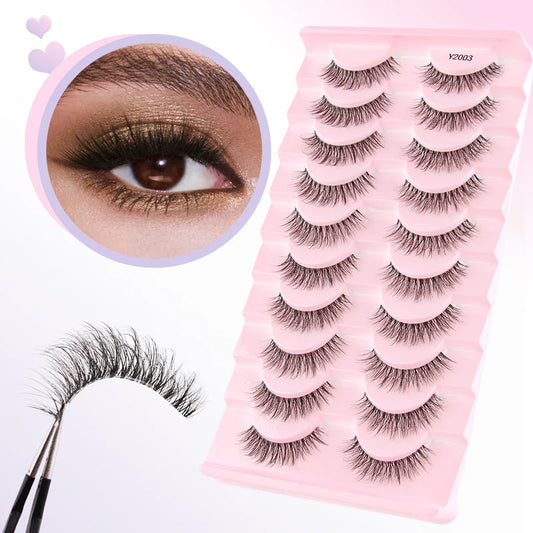 YSDO Natural Mink Eyelashes 3/6/10 Pairs Wispy Faux 3D Mink Lashes Short Fluffy Half False Eyelash Makeup Tools Cat Eye Lashes