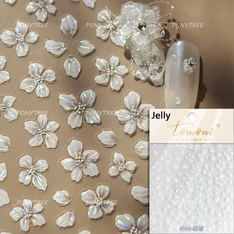 Jelly Colorful Lily Petals Flowers Gradient Halo Dyeing Delicate Shiny Dressy Rhinestone Spring Nail Art Stickers Manicure Decal
