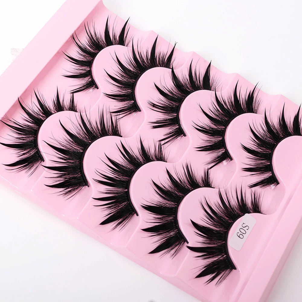 5Pairs Natural 3D Dramatic Fairy Clusters Manga Lashes Fake Eyelashes Wet Look Cosplay Lashes