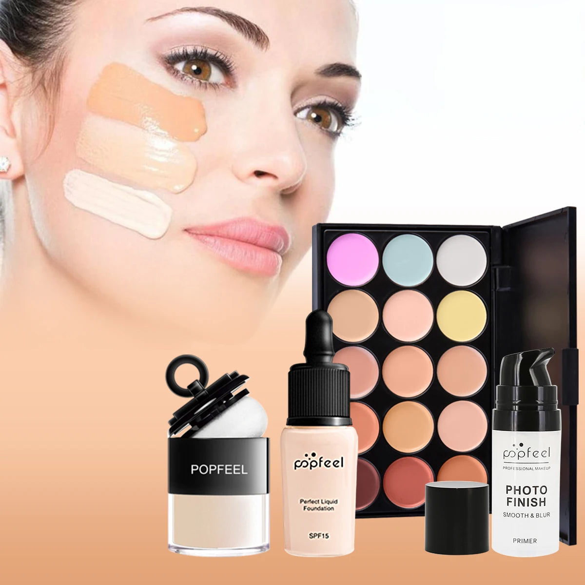 Cosmetic Gift Box Eyeshadow Eyeliner Eyebrow Pen Lipstick Lip Gloss Primer Foundation Loose Powder Brushes Puff