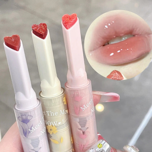 Jelly Lip Glaze Flower Mirror Water Lipstick Heart-shaped Lip Gloss Moisturizing Lipstick Pen Waterproof Non-stick Cup Korean