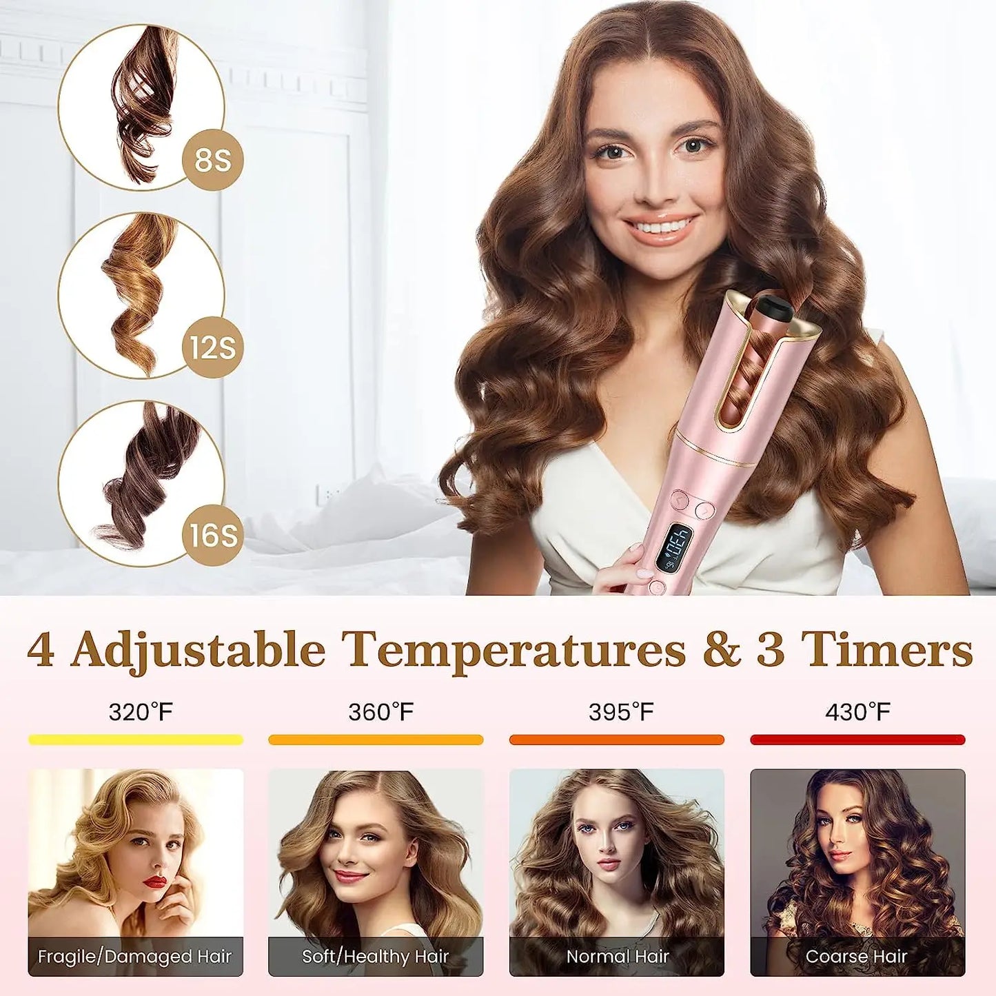 Hair Curler Curling Iron Wand with 4 Temperatures & 3 Timers & LCD Display  Curling Iron