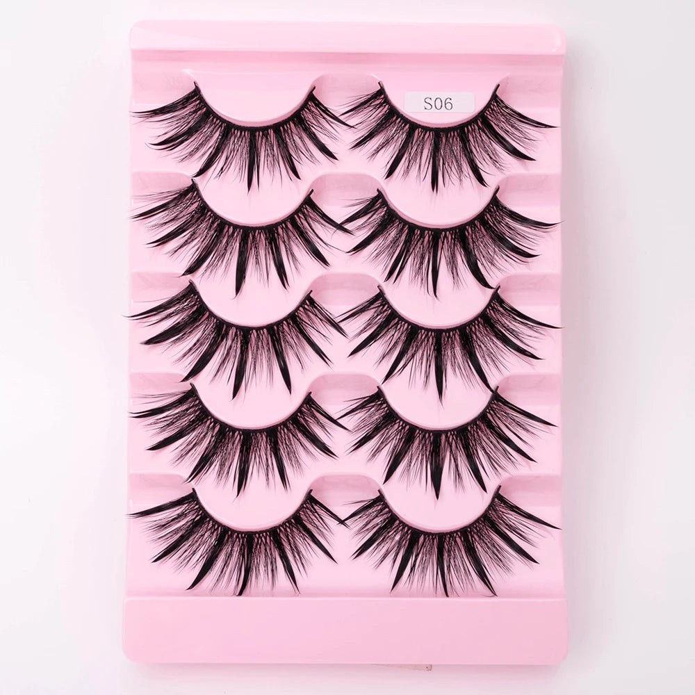 5Pairs Natural 3D Dramatic Fairy Clusters Manga Lashes Fake Eyelashes Wet Look Cosplay Lashes