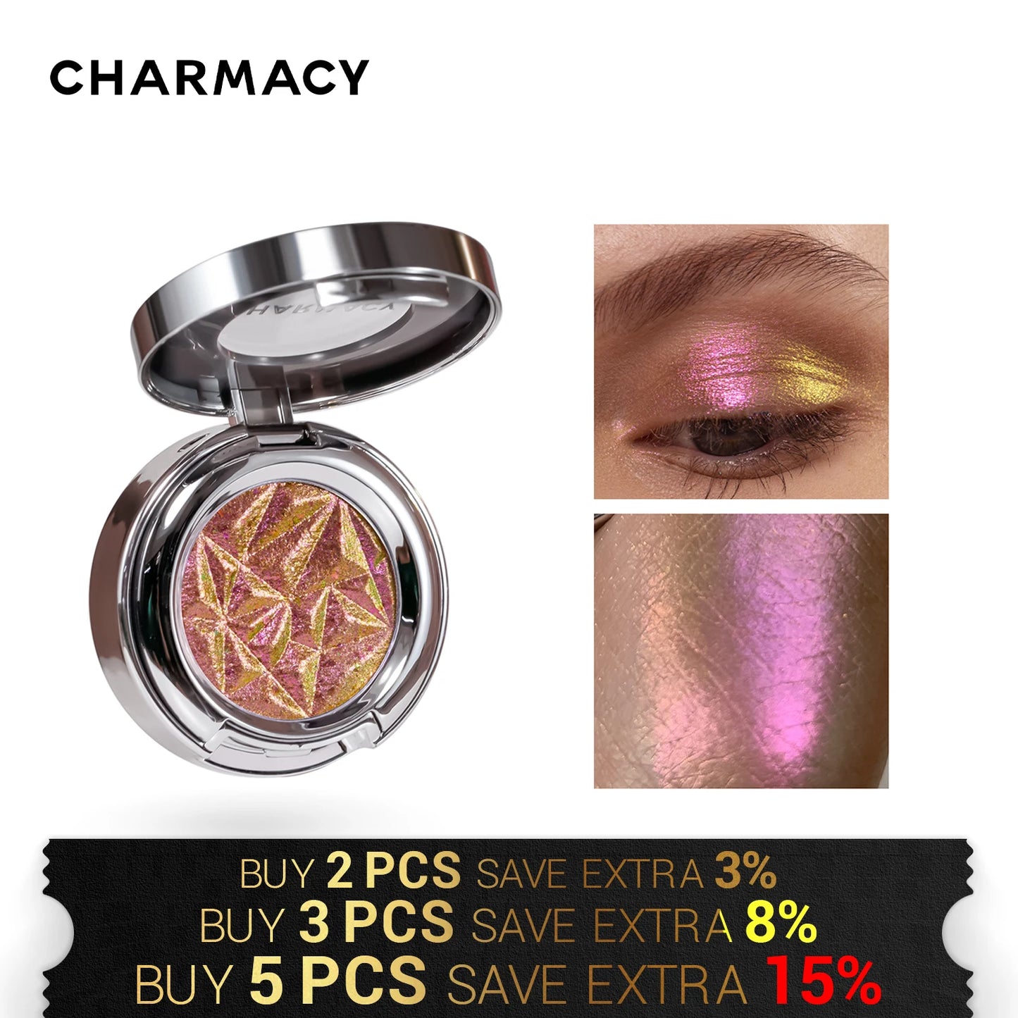 CHARMACY Duo chrome Long-lasting Eyeshadow Palette High Quality Pigment Shadows with Glitter