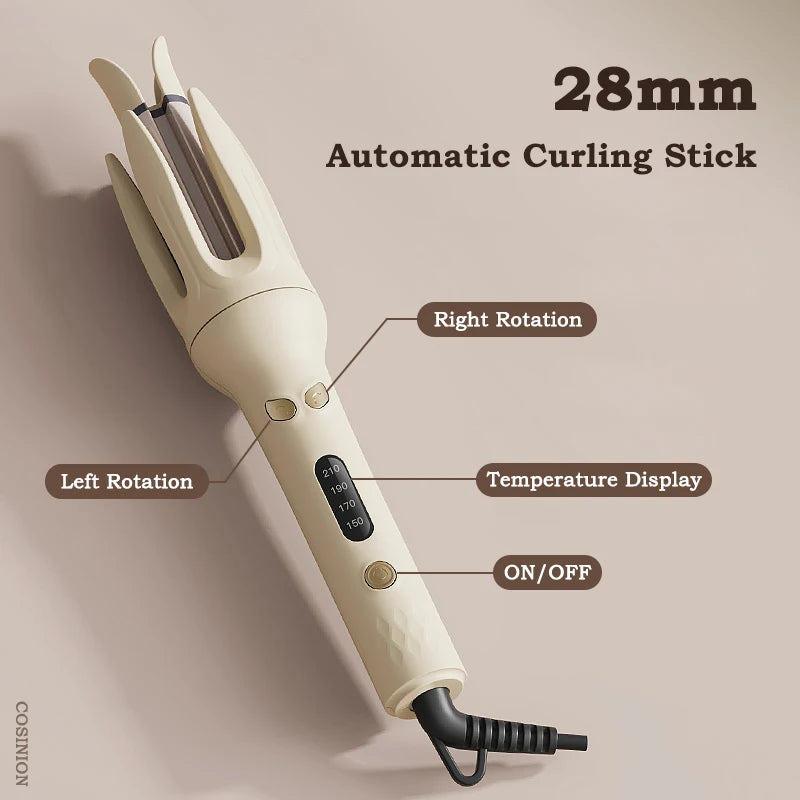 Hair Curler 28mm Negative Ions Electric Ceramic Curling Hair Stick Rotating Curl Waves Anti-Tangle Curling Iron Styler