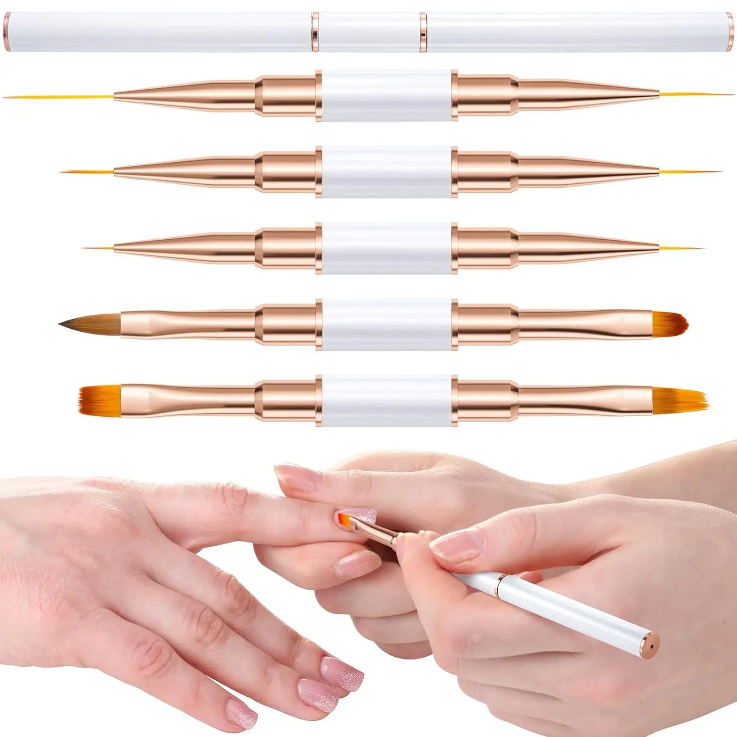5-piece double head metal nail brush set, nail brush, nail polish brush, gel making brush, nail tool cleaning brush, nail design