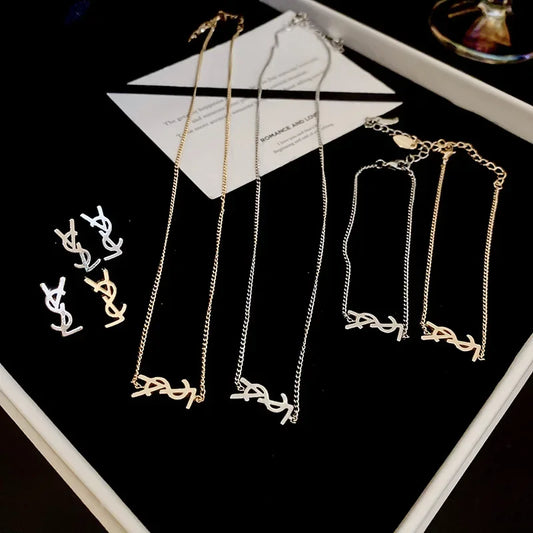 new Metal letter necklace Ear stud bracelet