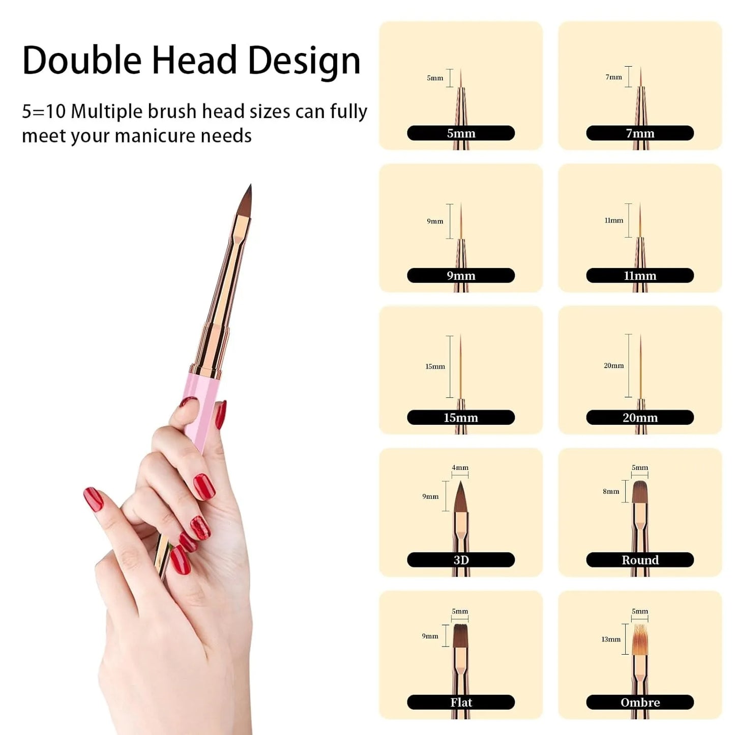 5-piece double head metal nail brush set, nail brush, nail polish brush, gel making brush, nail tool cleaning brush, nail design