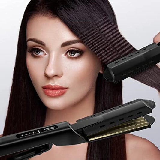 Professional Ceramic Corrugated Iron Electric Curling Crimped Wide Plates Beauty Hair Iron