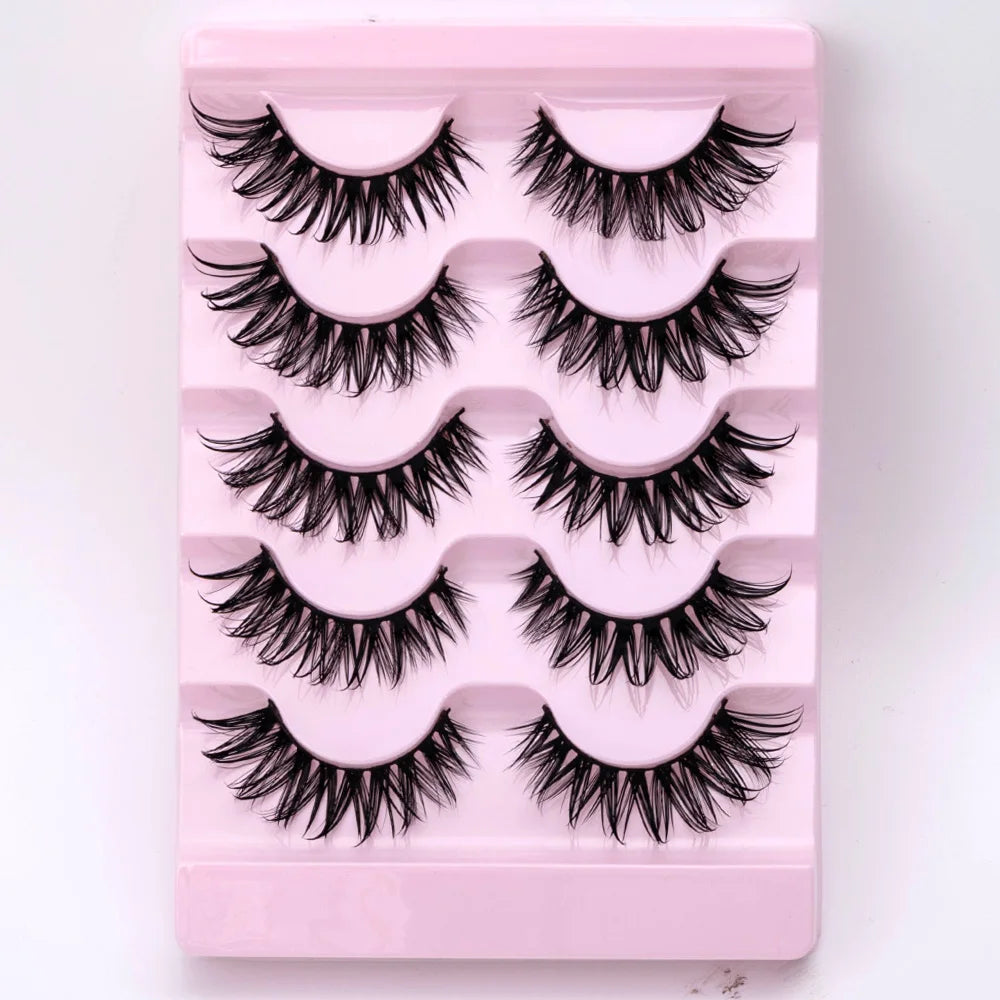 5Pairs Natural 3D Dramatic Fairy Clusters Manga Lashes Fake Eyelashes Wet Look Cosplay Lashes