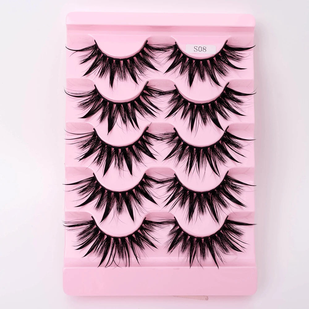 5Pairs Natural 3D Dramatic Fairy Clusters Manga Lashes Fake Eyelashes Wet Look Cosplay Lashes