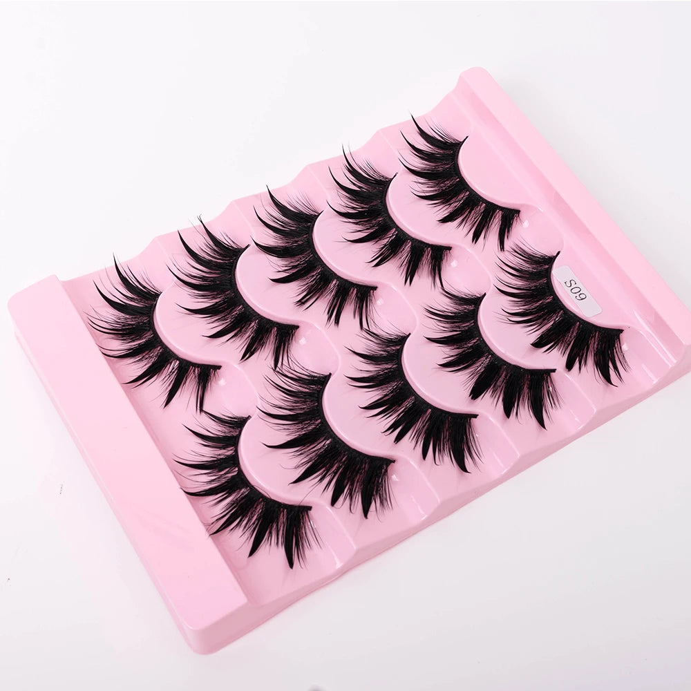 5Pairs Natural 3D Dramatic Fairy Clusters Manga Lashes Fake Eyelashes Wet Look Cosplay Lashes