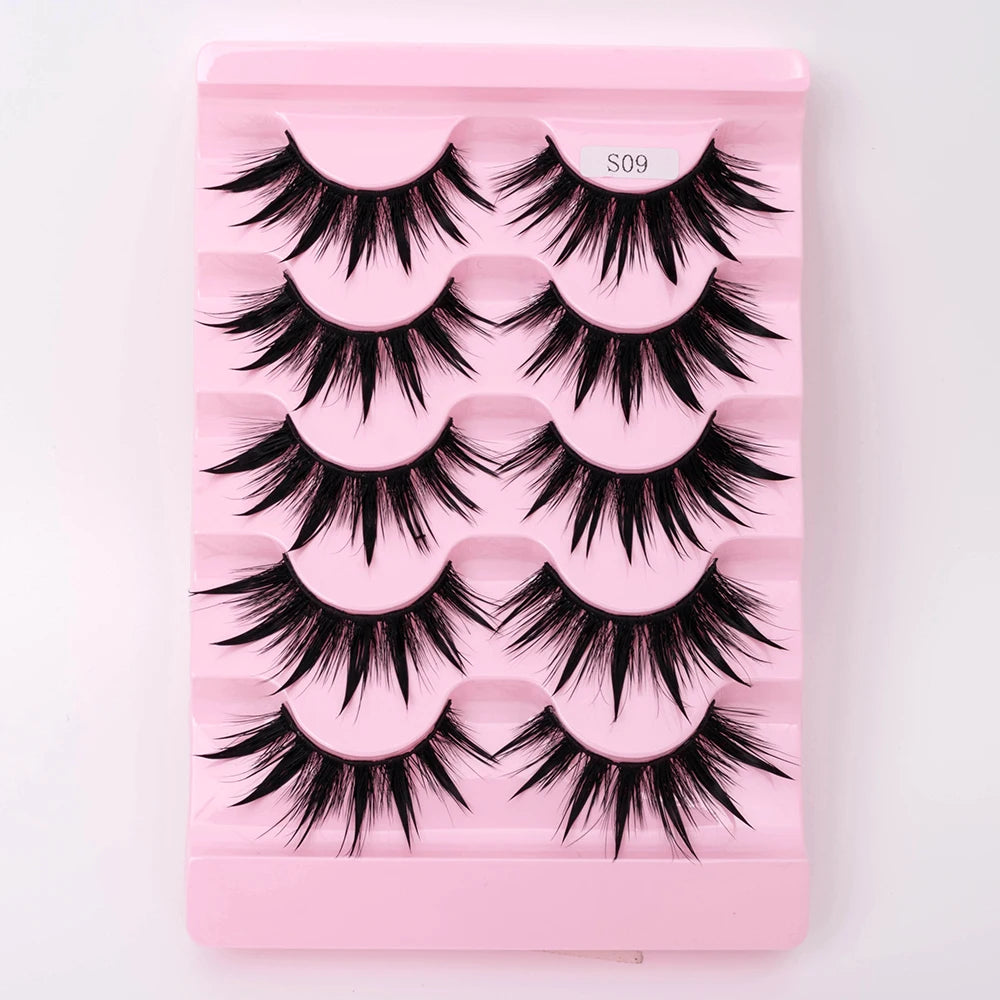 5Pairs Natural 3D Dramatic Fairy Clusters Manga Lashes Fake Eyelashes Wet Look Cosplay Lashes