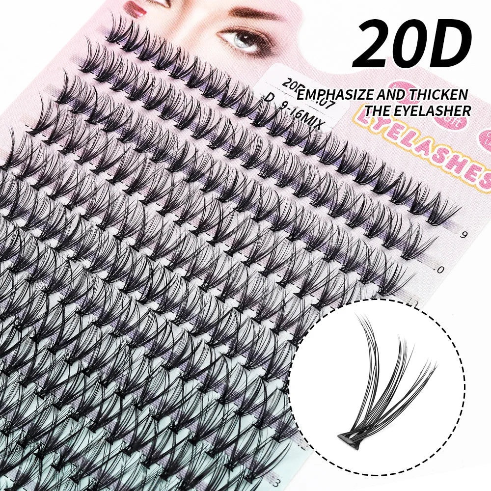 QSTY 280pcs Individual Lash Extensions, 20D Lash Clusters Volume Mix Pack, 9-16mm Mix Lengths 20 Roots CD Curl 0.07mm Thicknes