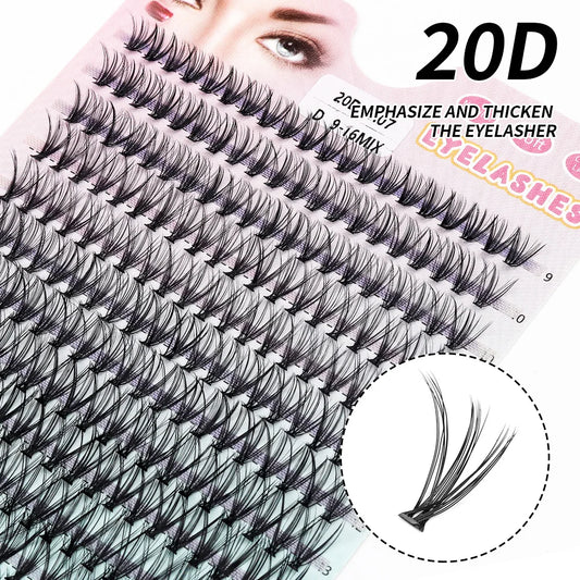 QSTY 280pcs Individual Lash Extensions, 20D Lash Clusters Volume Mix Pack, 9-16mm Mix Lengths 20 Roots CD Curl 0.07mm Thicknes