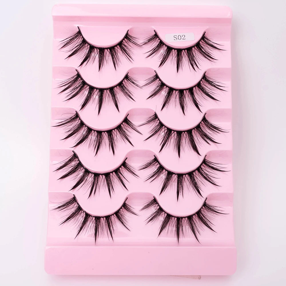 5Pairs Natural 3D Dramatic Fairy Clusters Manga Lashes Fake Eyelashes Wet Look Cosplay Lashes