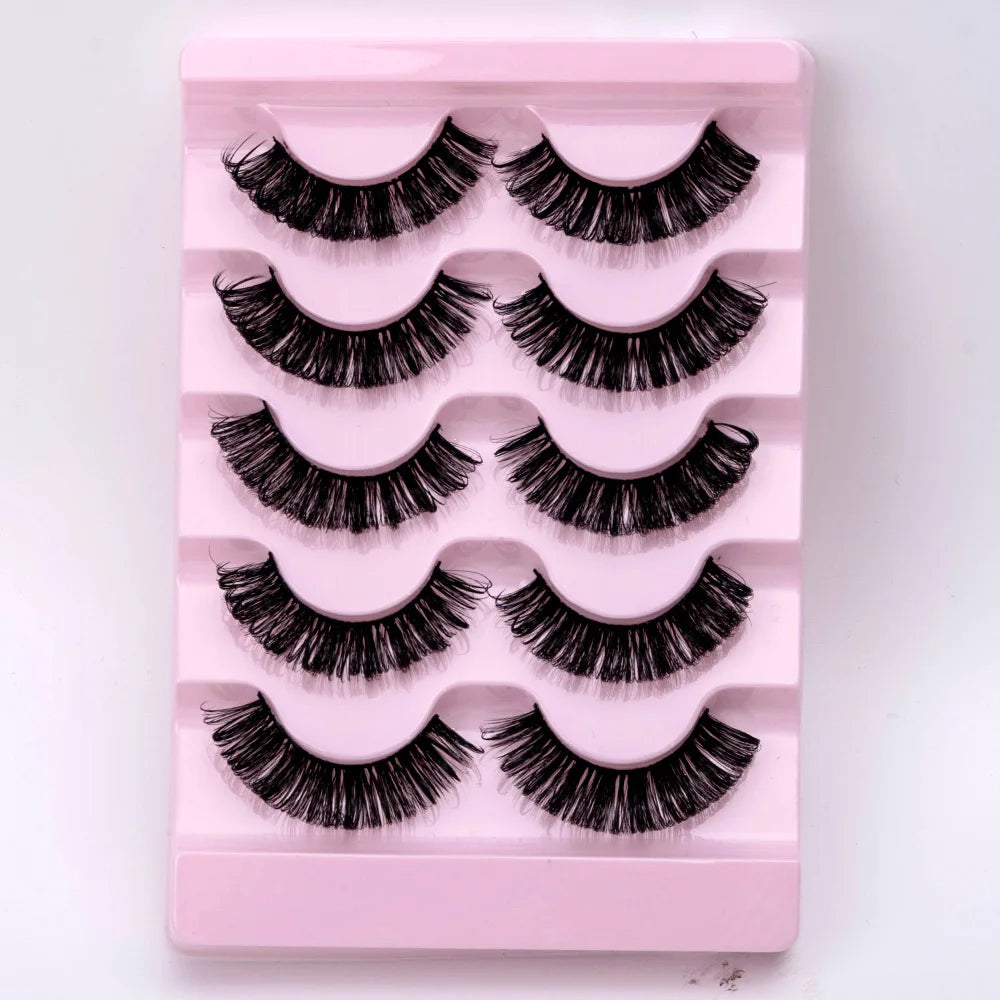 5Pairs Natural 3D Dramatic Fairy Clusters Manga Lashes Fake Eyelashes Wet Look Cosplay Lashes