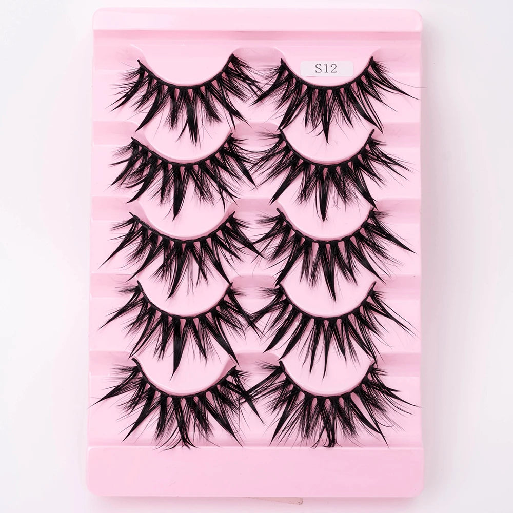 5Pairs Natural 3D Dramatic Fairy Clusters Manga Lashes Fake Eyelashes Wet Look Cosplay Lashes