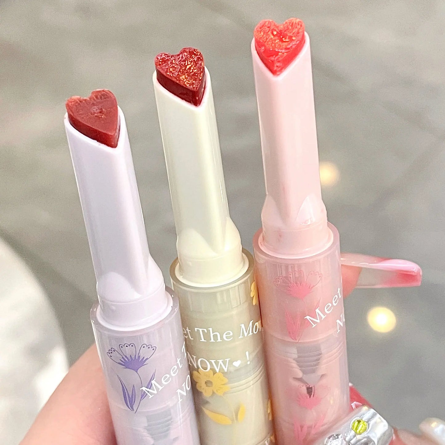 Jelly Lip Glaze Flower Mirror Water Lipstick Heart-shaped Lip Gloss Moisturizing Lipstick Pen Waterproof Non-stick Cup Korean