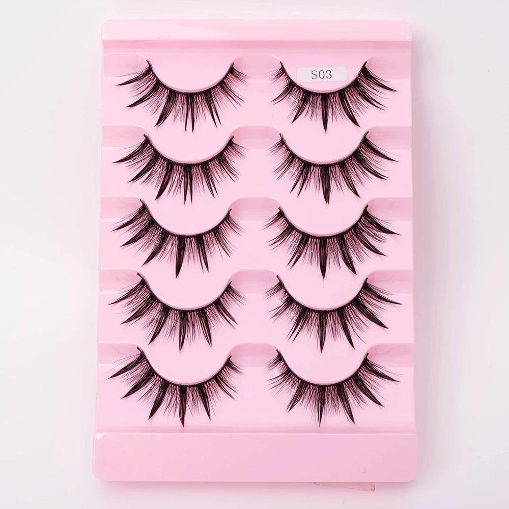 5Pairs Natural 3D Dramatic Fairy Clusters Manga Lashes Fake Eyelashes Wet Look Cosplay Lashes