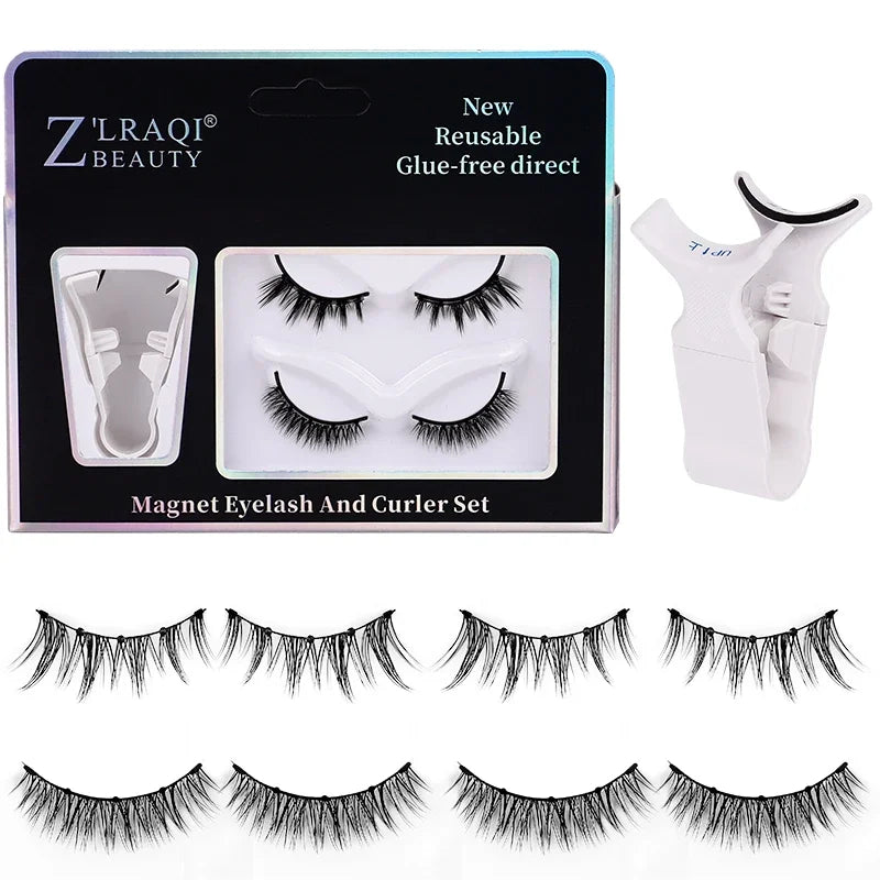 A set of magnetic eyelashes, natural look, quick installation without glue, reusable double pair of false eyelashes