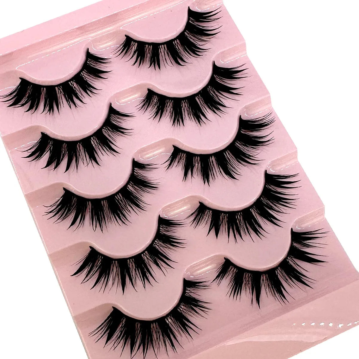 5Pairs Natural 3D Dramatic Fairy Clusters Manga Lashes Fake Eyelashes Wet Look Cosplay Lashes