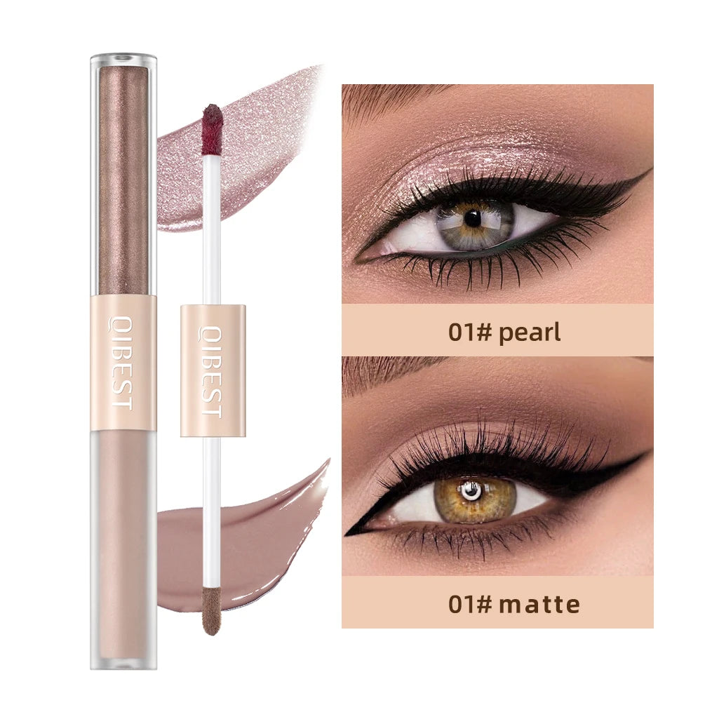 QIBEST Double End Glitter Matte Eye shadow Stick Pencil Eyeshadow Makeup Waterproof Bicolor Shimmer