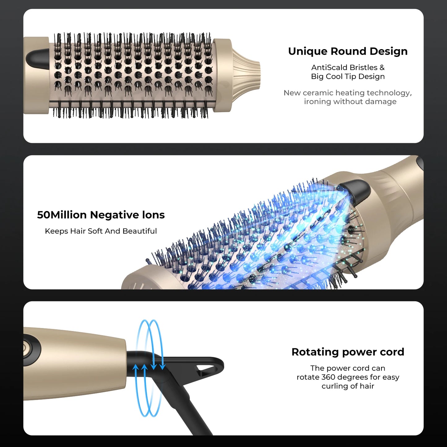 Thermal Brush 10 Temps Curling Brush Heated Curling Iron Double PTC Ceramic Hair