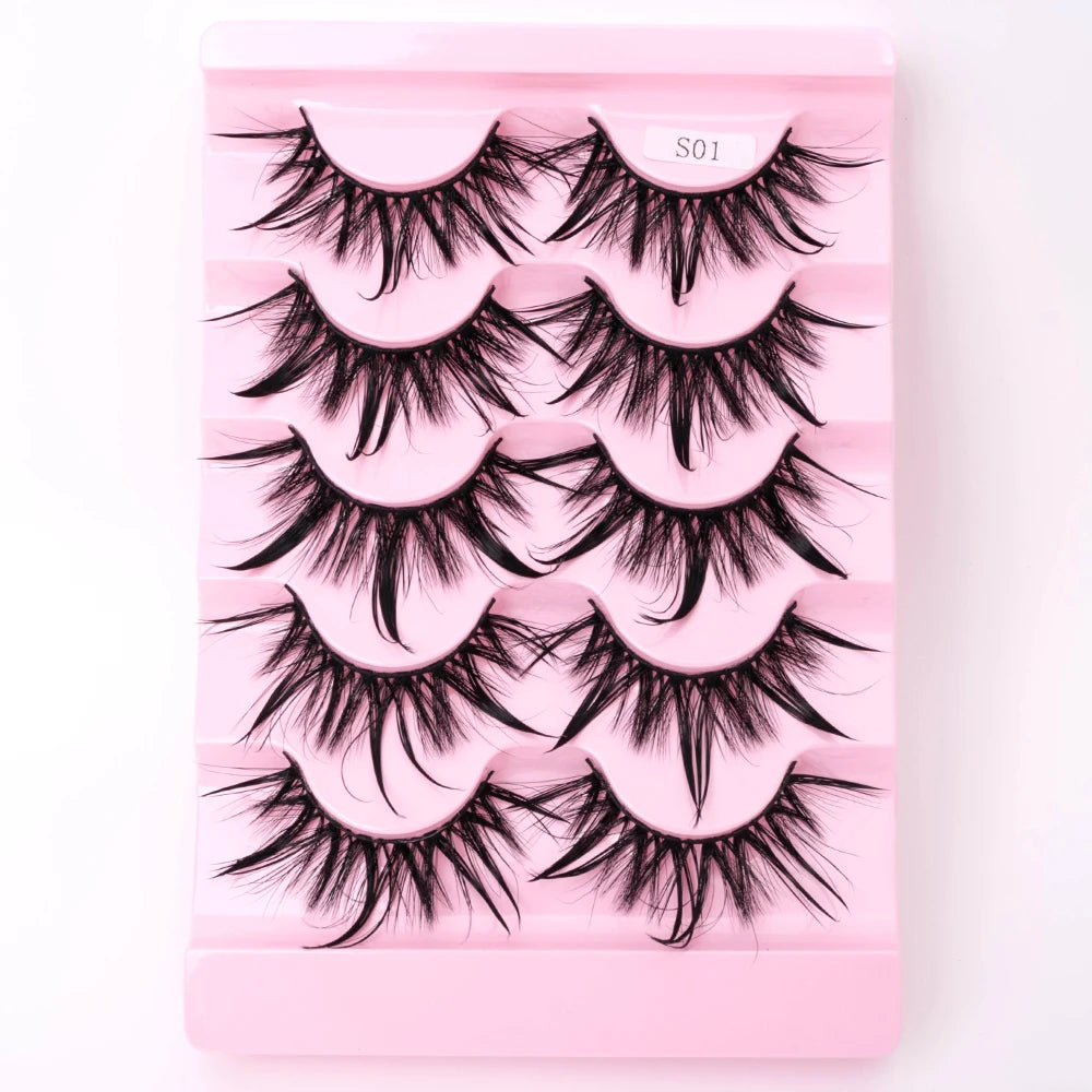 5Pairs Natural 3D Dramatic Fairy Clusters Manga Lashes Fake Eyelashes Wet Look Cosplay Lashes