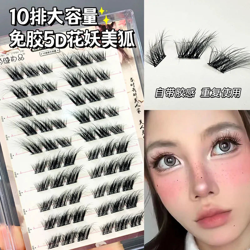 Voluminous No Need Glue Self-adhesive False Eyelashes Fluffy Fish Tail Sunflower Thick Curling Lash Extension DIY Anime Eyes