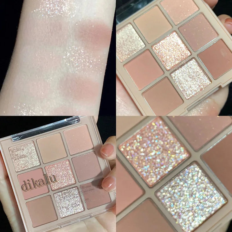 DIKALU 9 Color Eyeshadow Tray Pearl Glitter New Milky Tea Nine Grid Eyeshadow Eye Makeup