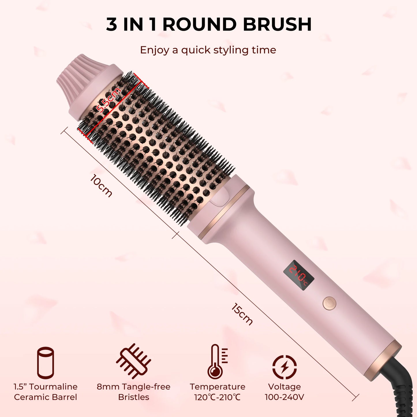 1.5 Inch Hair Curling Iron Brush Ceramic Thermal Brush Heated Round Brush Hair Electric Heating Brush