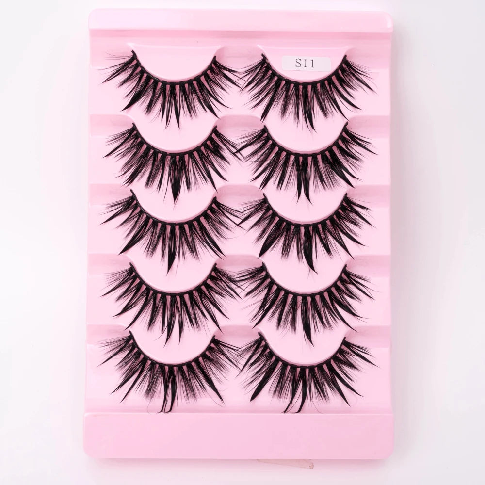 5Pairs Natural 3D Dramatic Fairy Clusters Manga Lashes Fake Eyelashes Wet Look Cosplay Lashes
