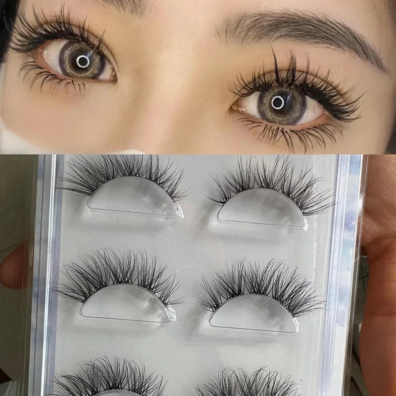 3pairs Mink Eyelashes Invisible Band Lash Extension Natural False Eyelashes Cross Cluster Fairy 3D Faux Big Eye Long Fake Lashes