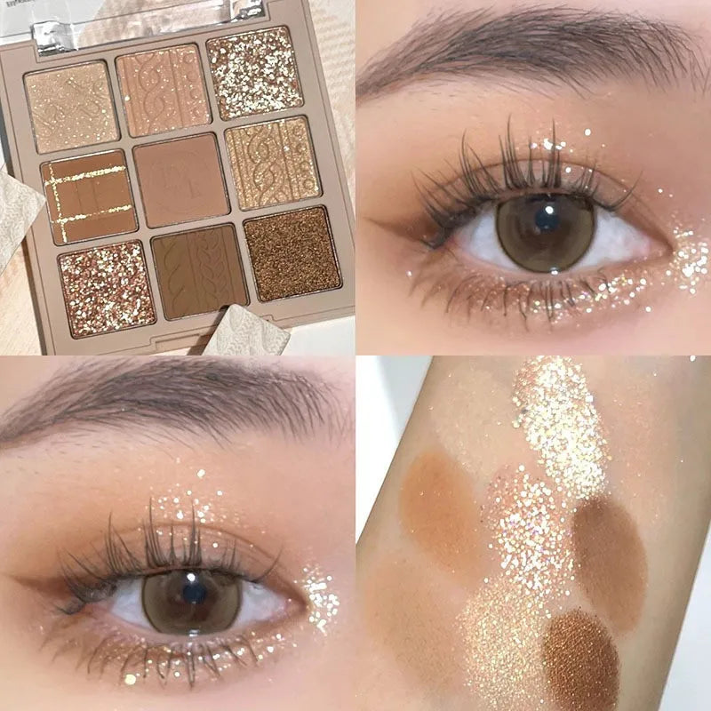 DIKALU 9 Color Eyeshadow Tray Pearl Glitter New Milky Tea Nine Grid Eyeshadow Eye Makeup