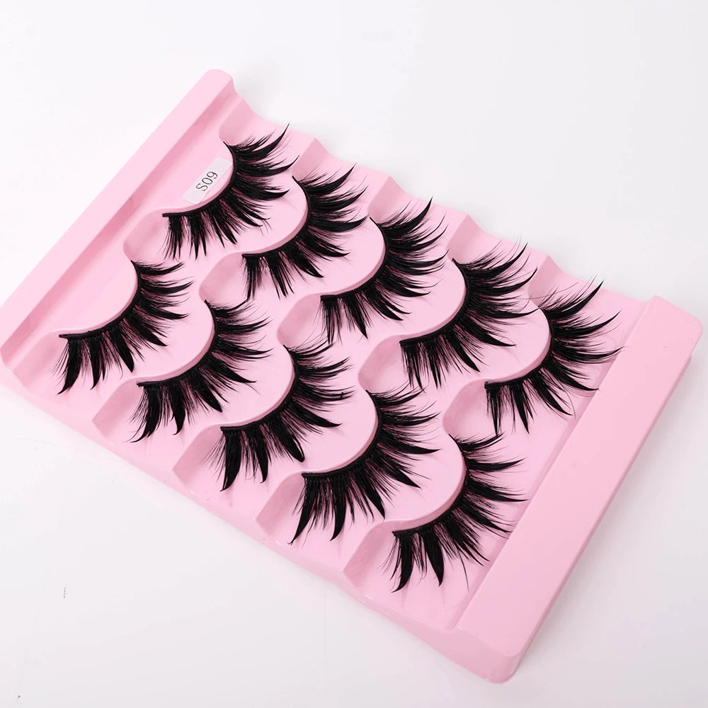 5Pairs Natural 3D Dramatic Fairy Clusters Manga Lashes Fake Eyelashes Wet Look Cosplay Lashes