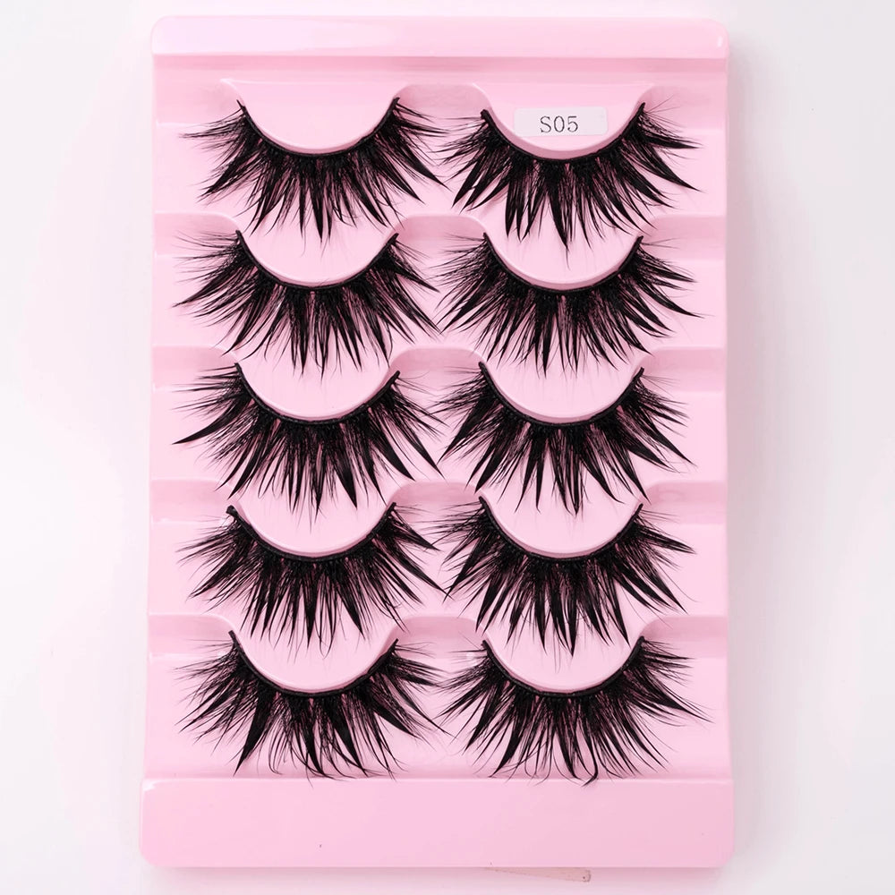 5Pairs Natural 3D Dramatic Fairy Clusters Manga Lashes Fake Eyelashes Wet Look Cosplay Lashes