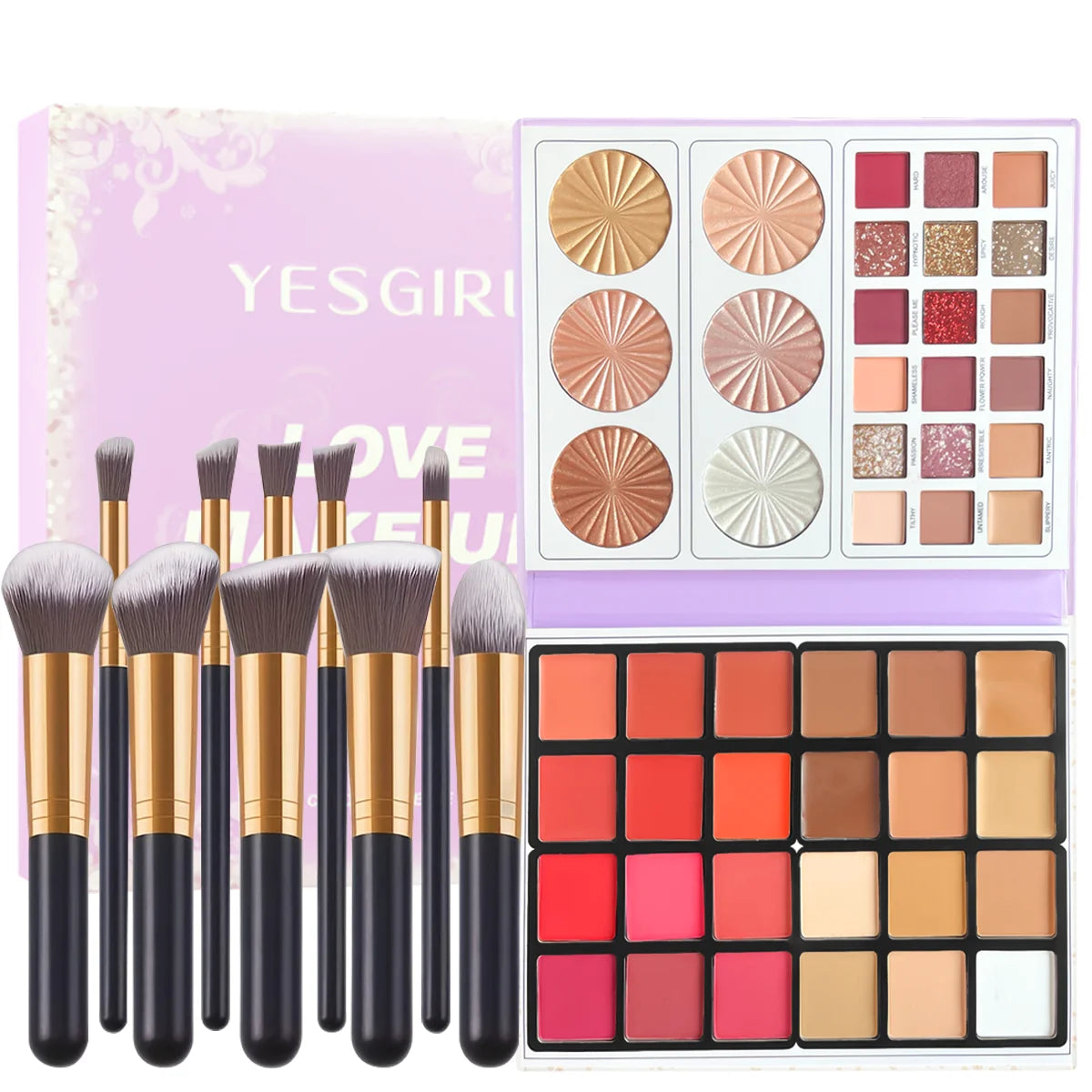 48 Colour Paper Palette Blush Concealer Highlighter Contour Eyeshadow 4-in-1 Set with Makeup Brushes Professional Makeup Set
