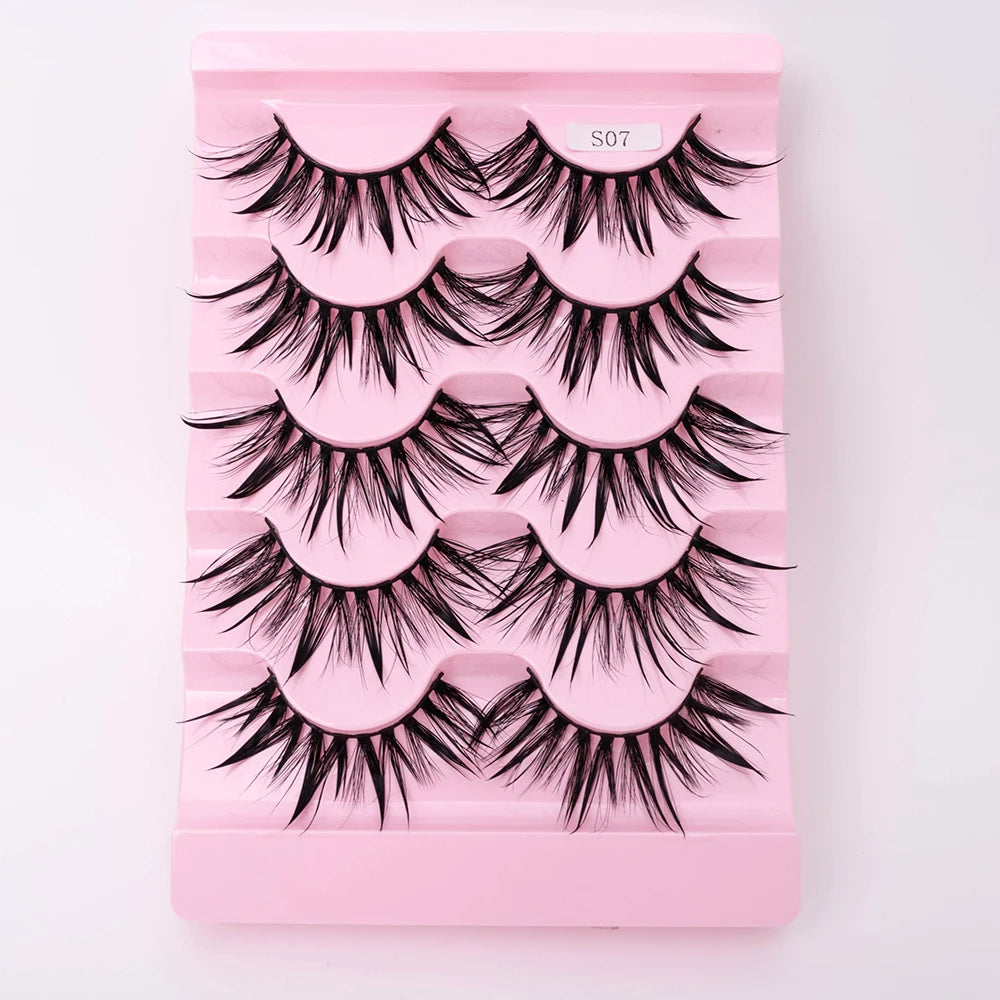 5Pairs Natural 3D Dramatic Fairy Clusters Manga Lashes Fake Eyelashes Wet Look Cosplay Lashes