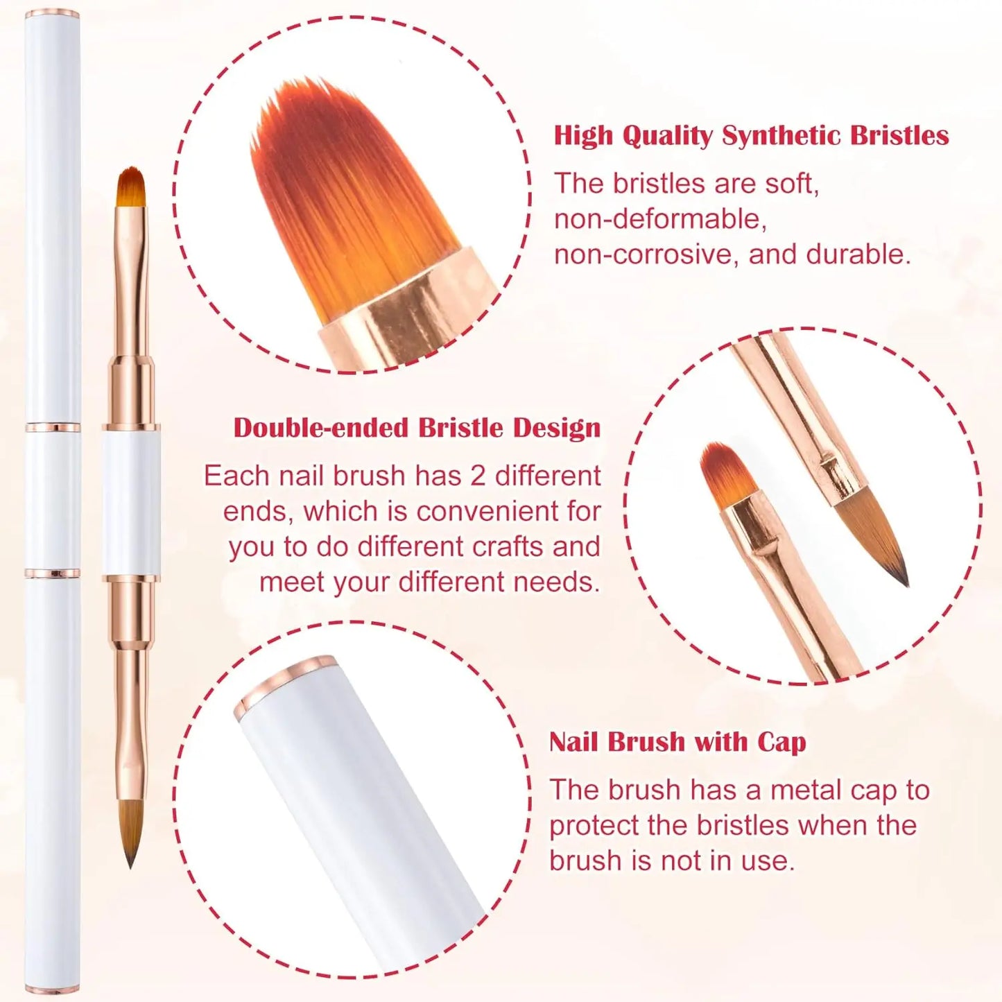 5-piece double head metal nail brush set, nail brush, nail polish brush, gel making brush, nail tool cleaning brush, nail design