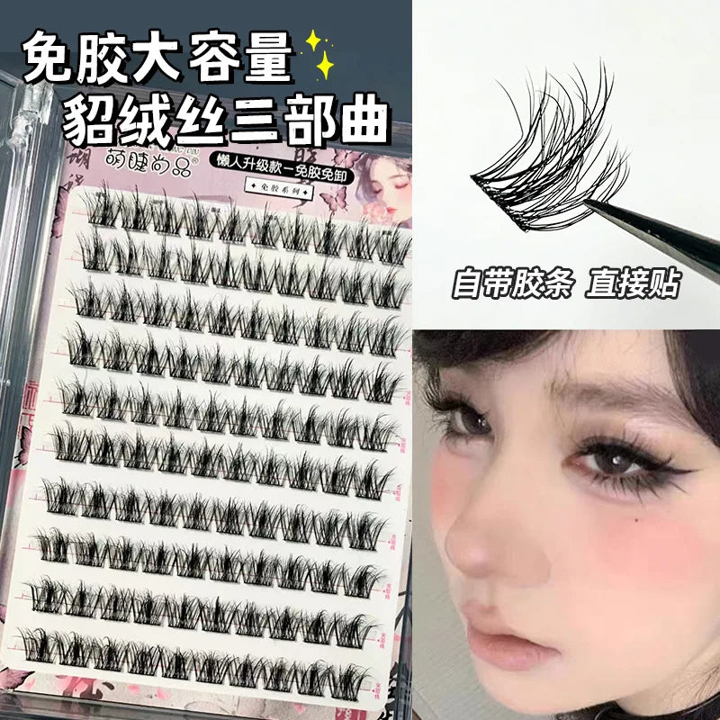 Voluminous No Need Glue Self-adhesive False Eyelashes Fluffy Fish Tail Sunflower Thick Curling Lash Extension DIY Anime Eyes