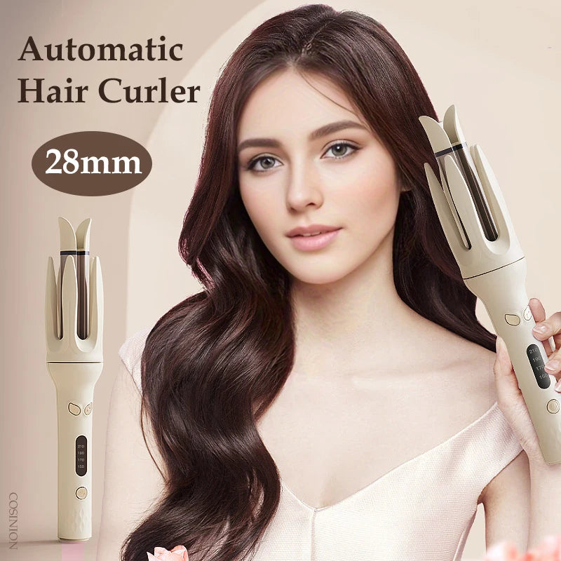 Hair Curler 28mm Negative Ions Electric Ceramic Curling Hair Stick Rotating Curl Waves Anti-Tangle Curling Iron Styler