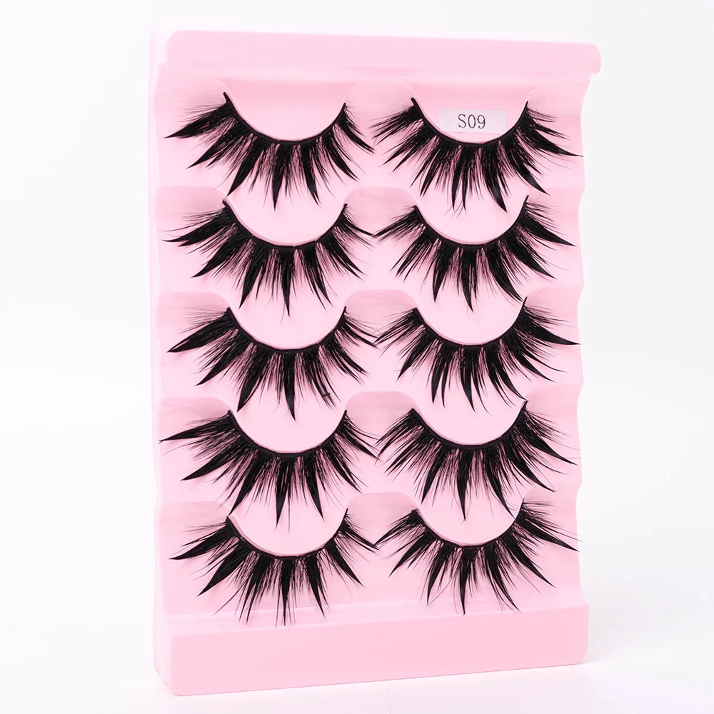 5Pairs Natural 3D Dramatic Fairy Clusters Manga Lashes Fake Eyelashes Wet Look Cosplay Lashes